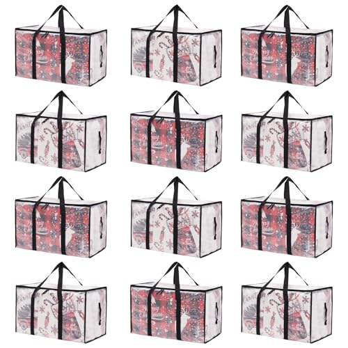 Hayoulabo 12 Pack Clear Heavy Duty Large Moving Storage Bags with Lids & Handles