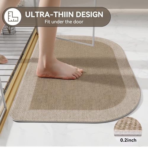 YDKGL Half Circle Bath Mat, Thin Non-Slip Brown Bathroom Rug 16x24