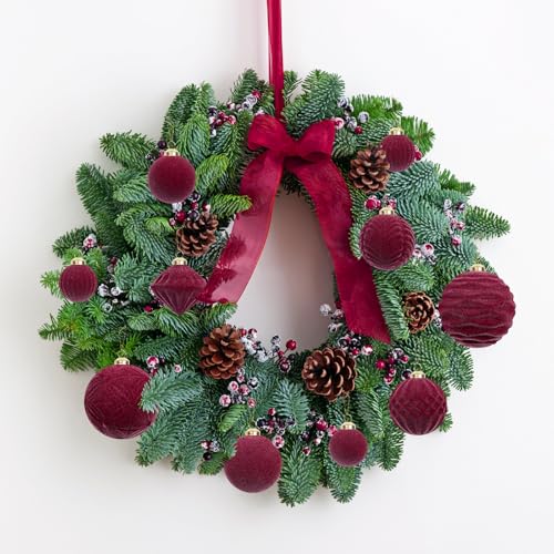 35Pcs Burgundy Velvet Christmas Ball Ornaments Set with 1.57"-3.14" Hangers - Xmas Tree Decor by Super Holiday