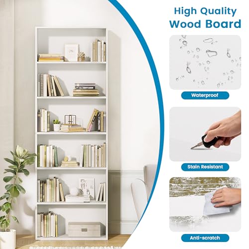 71-Inch 6-Tier Tall Open Bookshelf, Modern Display Bookcase for Home Office