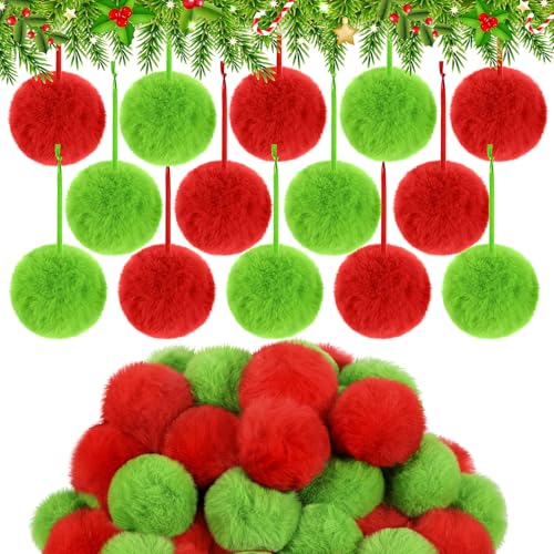 Willbond 60 Pcs Lime Green Red Furry Christmas Ornaments 2" Tree