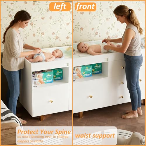 Wooden Baby Changing Table Dresser with 4 Drawers and Storage Shelves