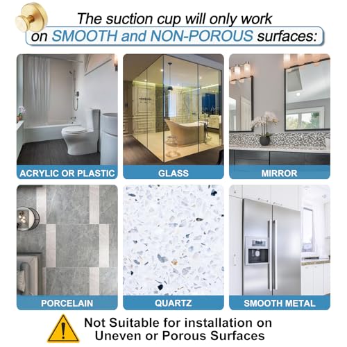 Gold Vacuum Suction Cup Hooks - Heavy Duty No-Drill Shower Towel Hooks (2 Pack)