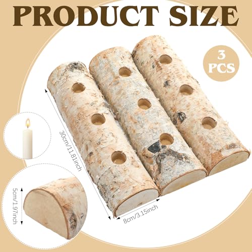 Birch Wood Taper Candle Holder Set of 3 - Rustic Holiday Table Centerpiece