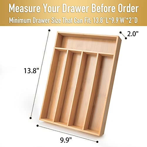 Bamboo Silverware Organizer for Kitchen Drawer - 5 Slot Cutlery Tray