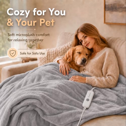 Electric Heated Blanket Full Size 72"x84" - Light Grey, 5 Heat Settings, Auto Shut Off