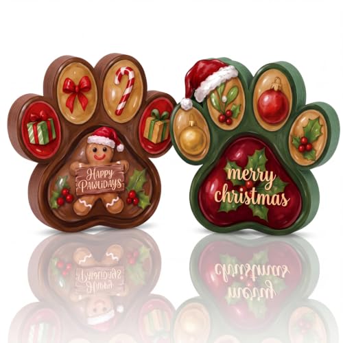 Memorywuu 2 Pcs Christmas Dog Paw Table Decorations Gingerbread Man Holly