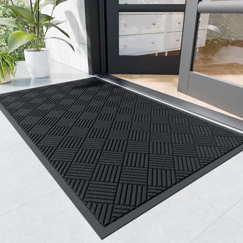 Naturei 3' x 5' Black Diamond Indoor Outdoor Heavy Duty Door Mat - Non-Slip, Stain & Fade Resistant Entryway Rug