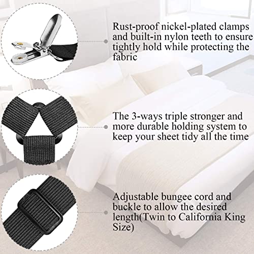 Adjustable Bed Sheet Suspenders Clips for Twin to King Sizes