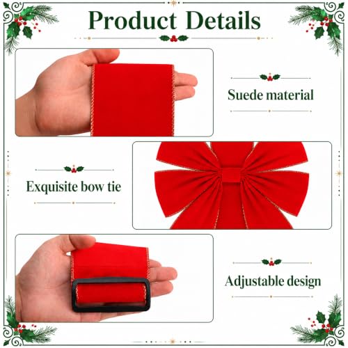 1 Pc Large 173" Red Velvet Christmas Door Ribbon Bow Decoration with Gold Stitching