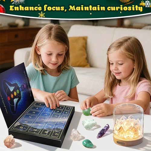 Crystal Advent Calendar 24 Day Gift Set with Natural Chakra Stones for Kids