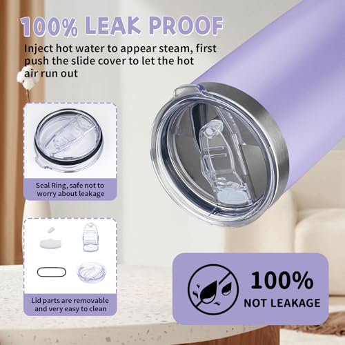 20 oz Stainless Steel Insulated Tumbler with Lid and Straw, Light Purple