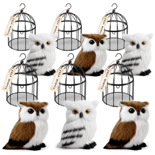 12 Pack Halloween Wizard Owl Mini Figurines with Black Cage - 6 owls + 6 cages