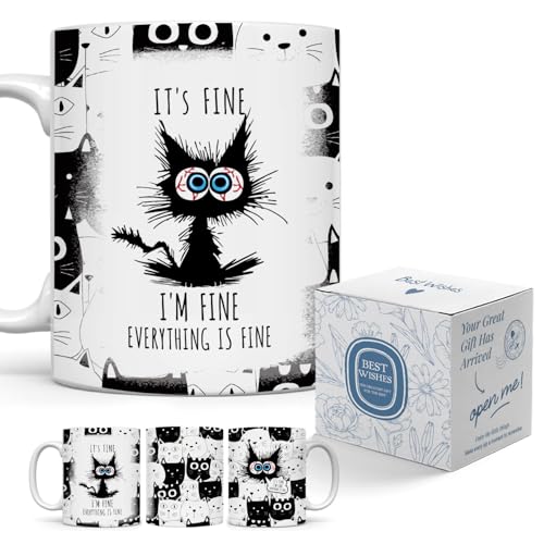 Palasarkaaa Full Cats Funny Black Coffee Mug 11oz Novelty Gift for Cat Lovers