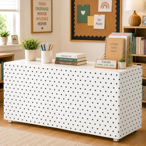 6ft Black and White Polka Dot Table Skirt for Classroom and Party Decor