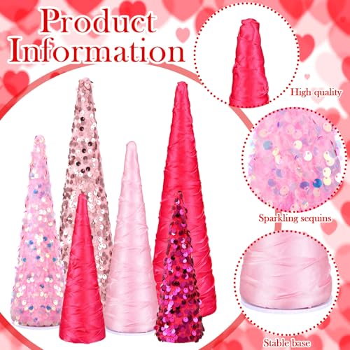 Pink Christmas Cone Trees Set of 6 - Festive Holiday Decor, 10", 8", 6"