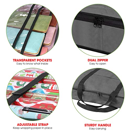 Christmas Wrapping Paper Storage Bag with Pockets Underbed Organizer Gray