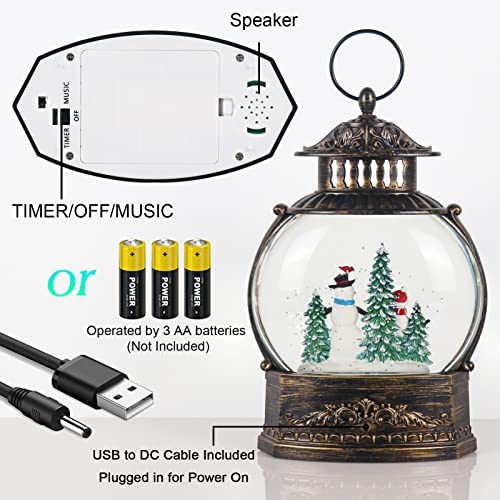 Snowman Musical Christmas Snow Globe Lantern with Timer & Swirling Glitter