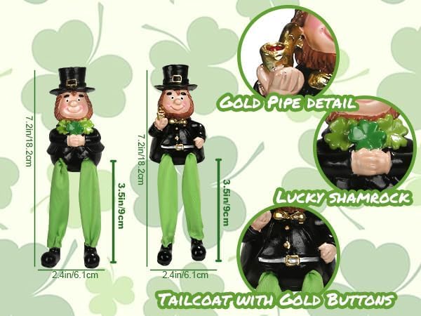 SYNCVIBE St. Patrick's Day Decorations - Set of 2 Resin Leprechaun Figurines for Lucky Home Decor
