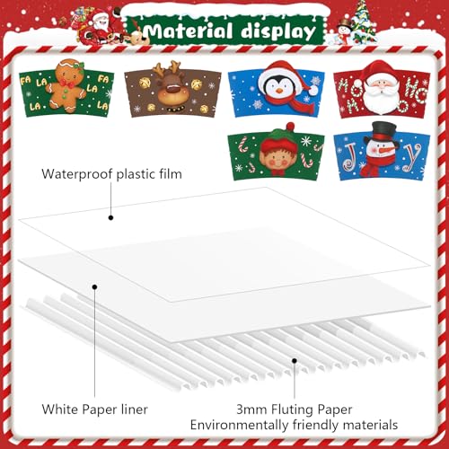 Faccito 120 Pack Christmas Coffee Cup Sleeves for 12 oz & 16 oz Hot Drinks