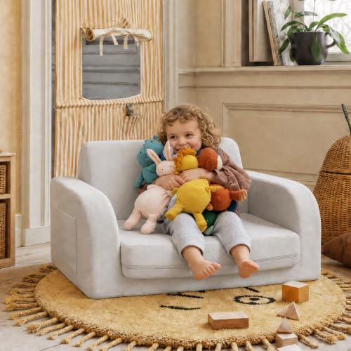 3-in-1 Convertible Kids Sofa, Extra Wide Fold-Out Children's Couch, Gray