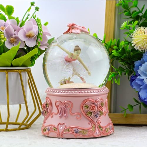 Ballerina Snow Globe Music Box with LED Lights and Rotating Dancer