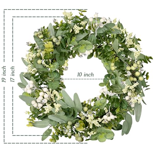 19-Inch Artificial Eucalyptus & Boxwood Front Door Wreath with Berries