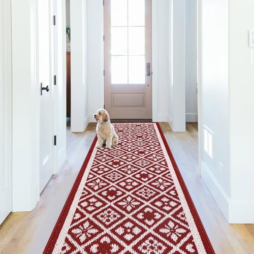 Ileading Christmas Red Hallway Runner Rug 2x6 ft Washable Non-Slip Entryway Mat