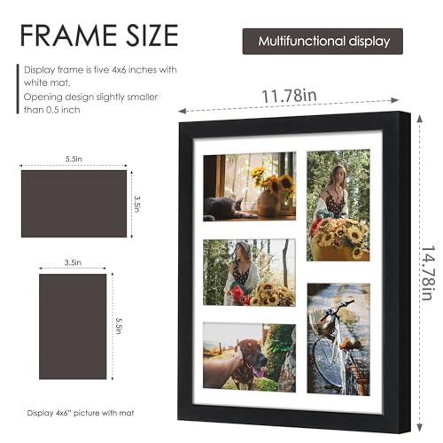 11x14 Collage Picture Frame with Mat - Displays Five 4x6 Photos - Black