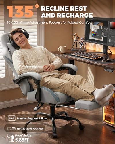 Ergonomic Gaming Chair with Footrest, Pocket Spring Cushion & Lumbar Support