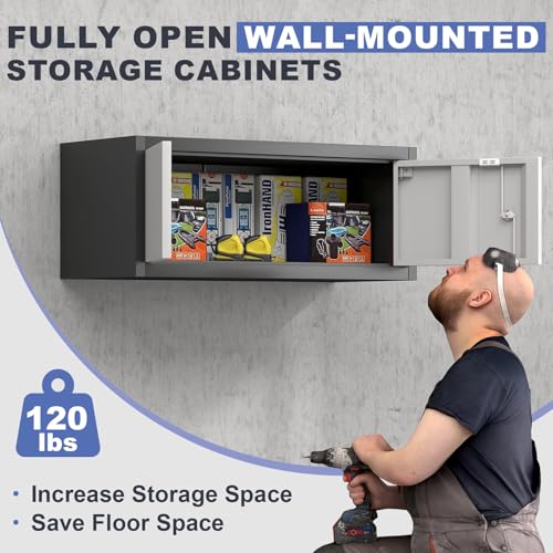 Metal Wall-Mounted Locking Cabinet, 12.8-Inch Steel Garage Storage Unit