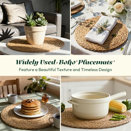 13-Inch Round Woven Placemats, Natural Rush Charger Plates Set of 12