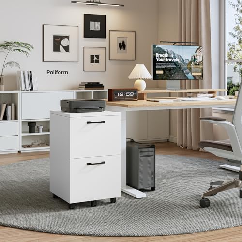 2-Drawer Mobile Storage Cabinet, Rolling Under Desk Printer Stand - White