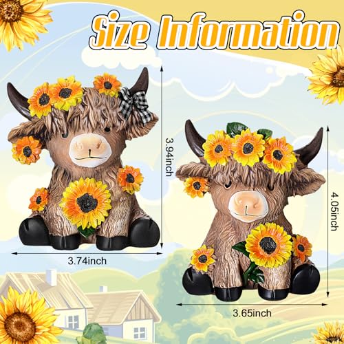 Highland Cow Figurines Set, Sunflower Resin Statue for Farmhouse Decor