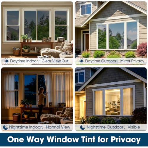 One Way Window Privacy Film - Heat Blocking, UV Protection, 17.5" x 78.7"