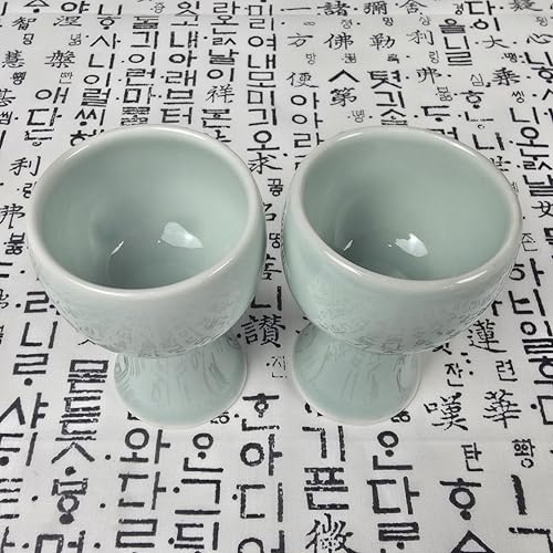 Korean Ceramic Shot Glass Set with Bell Sound - Sake & Soju Cups, Traditional Design, 2 Pack
