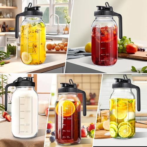 64 oz Glass Mason Jar Pitcher with Pour Spout Lid and Handle - 2 Quart