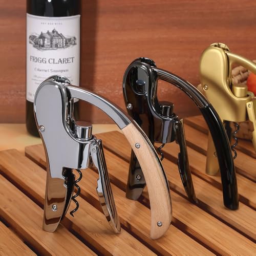 Rabbit Wine Opener with Wooden Handle & Foil Cutter – Lever-Style Corkscrew for Bar & Home Use