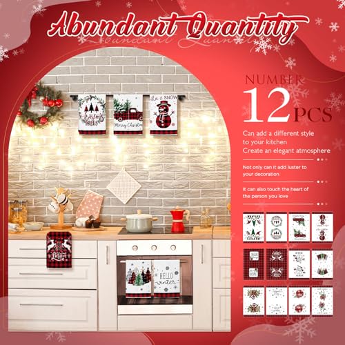 12 Pcs Christmas Kitchen Towels Set 16x24 Inch - Christmas Style (FuWeave)