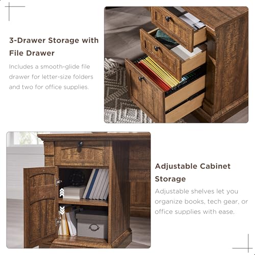 60-Inch L-Shaped Executive Desk with Charging Station and Storage Drawers