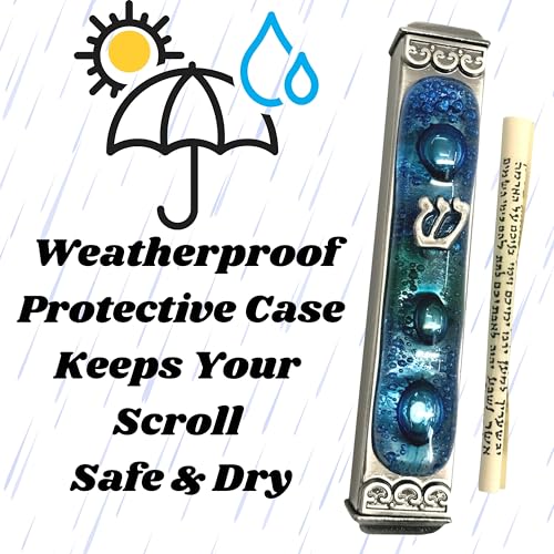 Handmade 4-Inch Mediterranean Sea Art Glass Mezuzah Case - Weatherproof