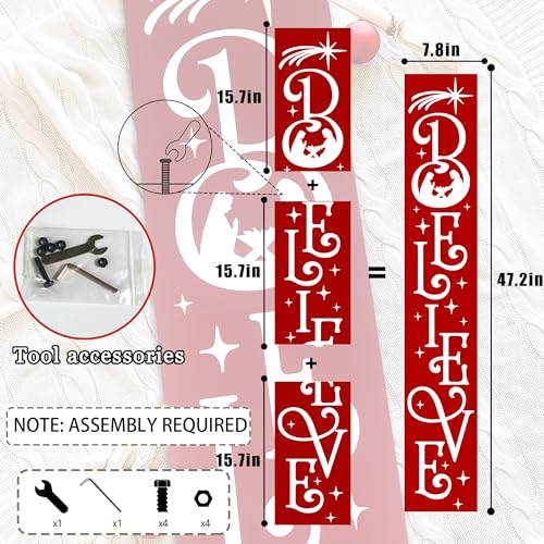 JYKCUL Believe Nativity Porch Sign - 47.2" Vertical Christmas Welcome - Red