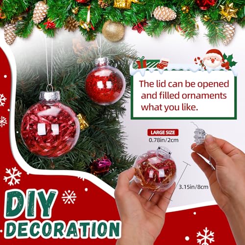 Clear Fillable Plastic Ornament Balls 12-Pack (3.15 Inch / 80mm) for DIY Crafts