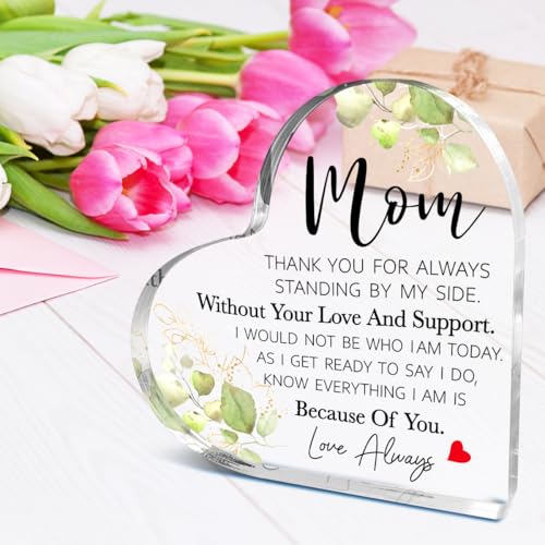Littlefa Mom2 Thank You Gift Acrylic Heart Plaque for Mom - Mother's Day, Birthday, Christmas