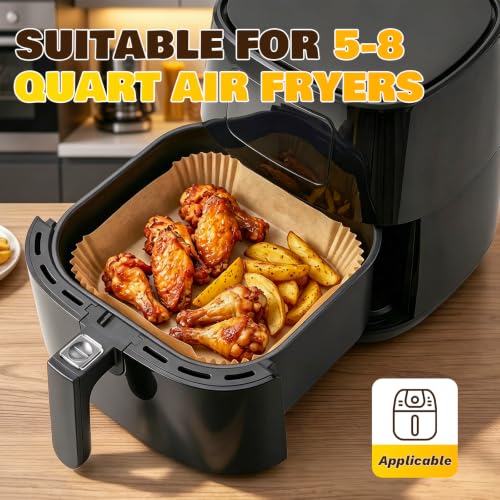 600Pcs 8-Inch Square Air Fryer Disposable Paper Liners, Non-Stick Parchment