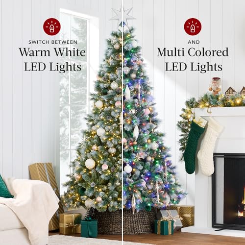 7.5ft Pre-Lit Frosted Scotch Pine Artificial Christmas Tree w/ LED Lights