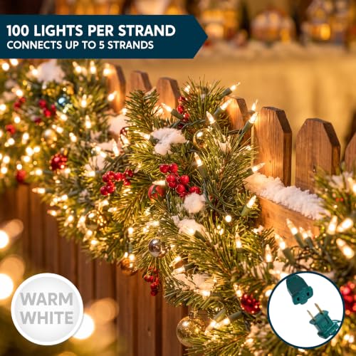 Joiedomi 2 Pack Indoor/Outdoor 43FT Warm White Christmas String Lights - 200 Mini Bulbs, Connectable, Safe UL588
