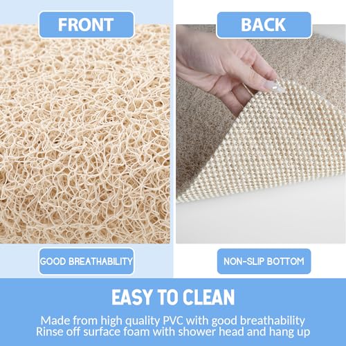 Hargiis Non-Slip Bathtub Mat, 24x16 Beige Loofah Shower & Foot Scrubber Mat