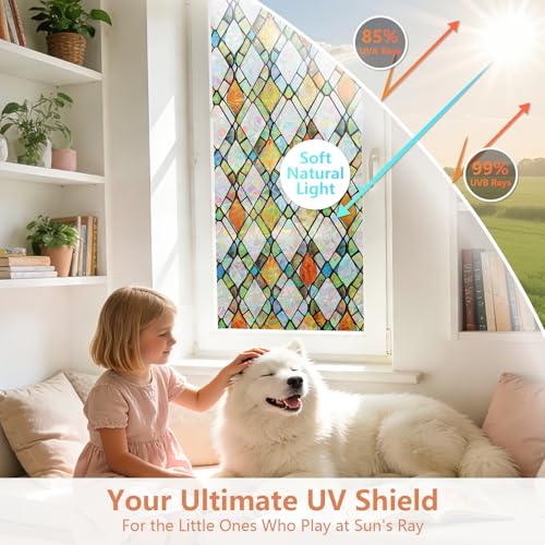 Stained Glass Window Privacy Film | Non-Adhesive UV Blocking Cling