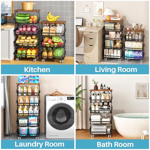 4-Tier Stackable Metal Rolling Fruit and Vegetable Storage Basket Cart